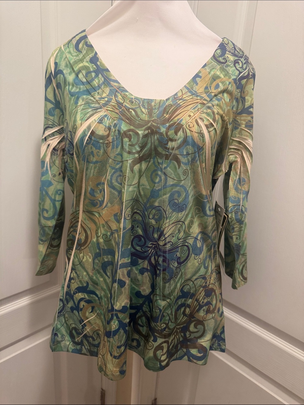 Jane Ashley Green Blue Patterned Scoop Neck Tunic - Women’s Size S